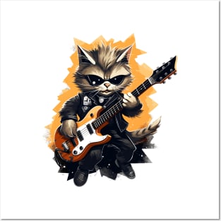 Rockstar Cat Playing Electric Guitar Posters and Art